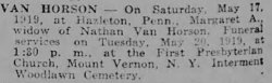 Mrs. Van Horson's Obituary 1919